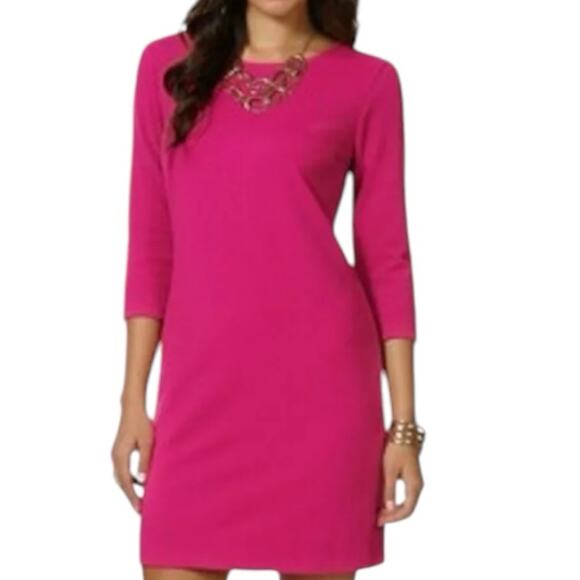 Daisy Fuentes Fuschia Textured Three Quarter Sleeve Sheath Dress - Picture 1 of 6